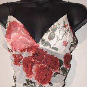 white and red two piece floral flare pants set size small